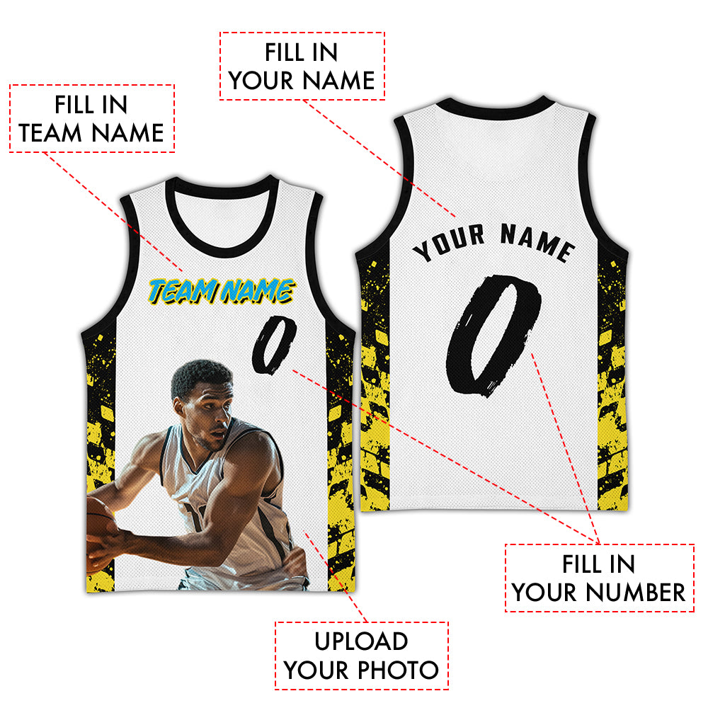 Custom Photo White Grunge Basketball Jersey