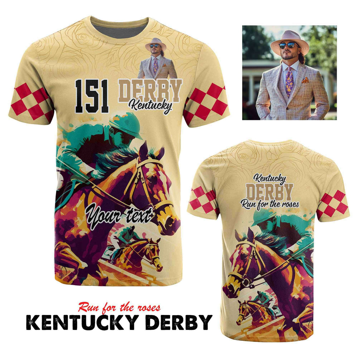 Custom Photo Kentucky Horse Racing T Shirt Derby Anniversary Art Gold Version