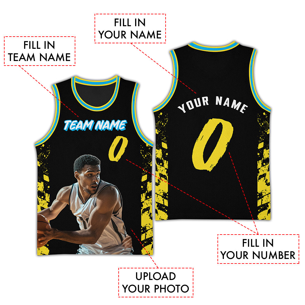 Custom Photo Black Grunge Basketball Jersey
