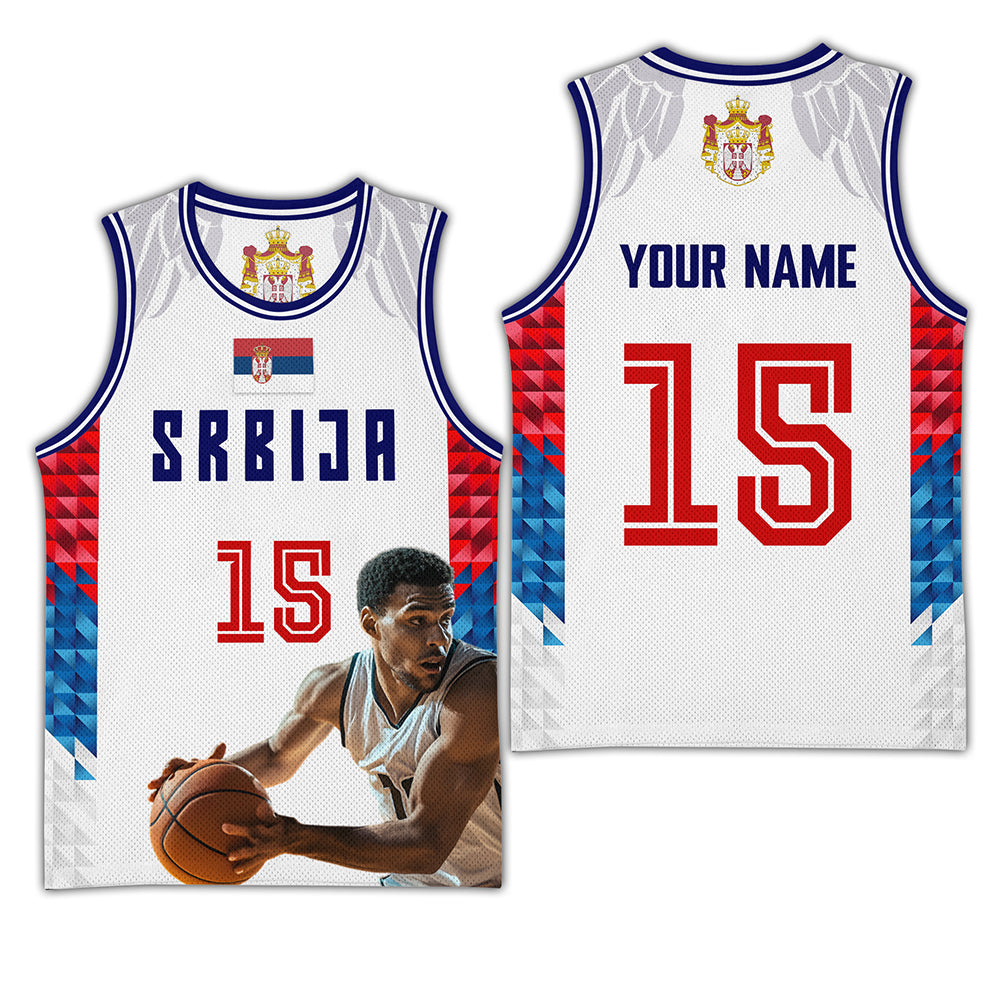 Custom White Eagle Wings Style Serbia Basketball Jersey