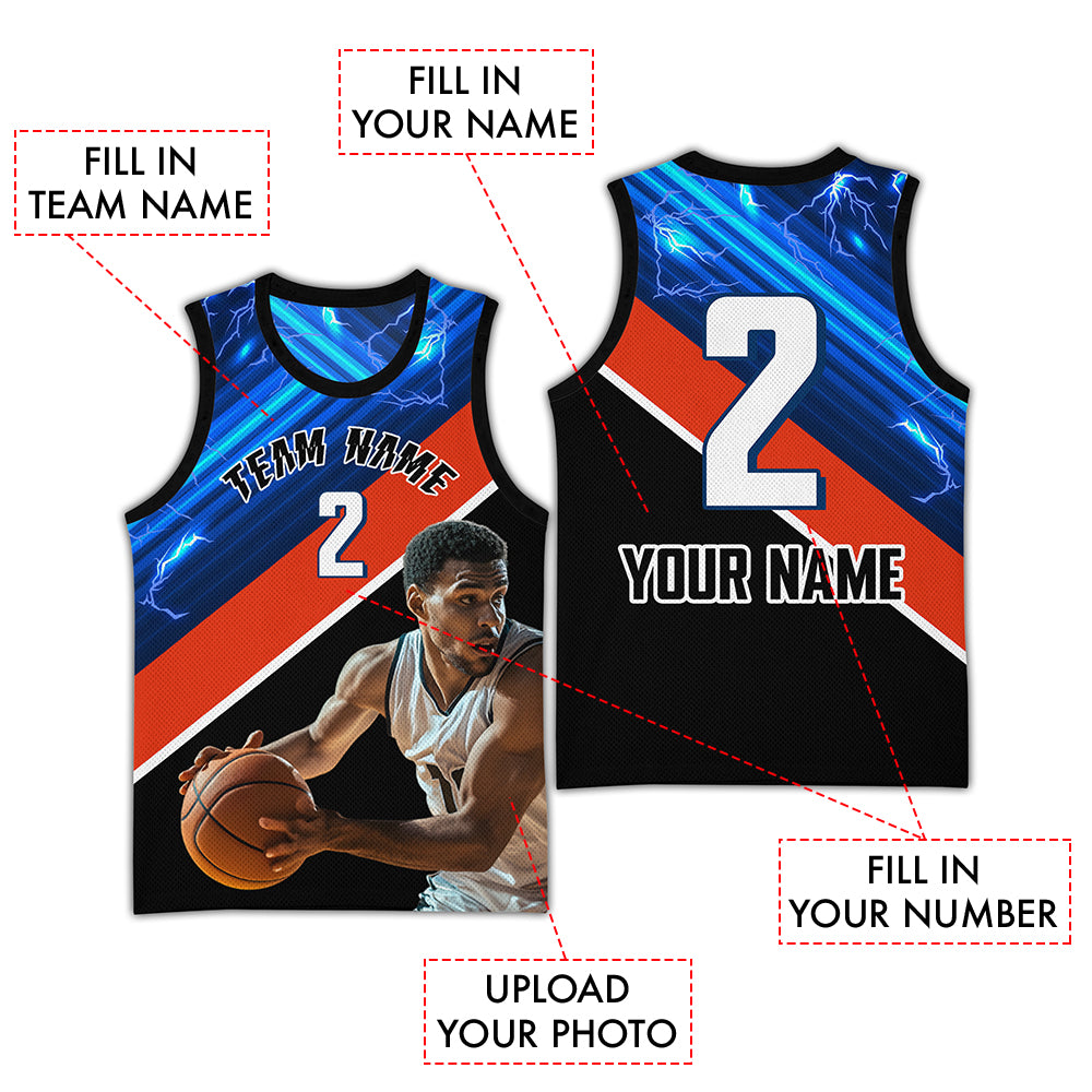 Custom Black Orange Thunder Sport Basketball Jersey