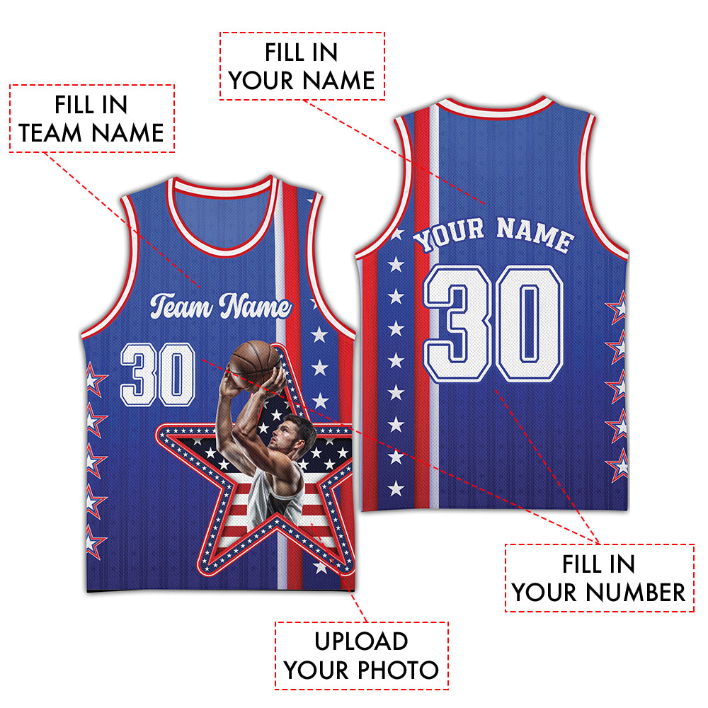Custom Photo United States Stars Basketball Jersey