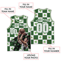 Custom Green Shamrock Basketball Jersey with Photo & Name | Wonder Print Shop