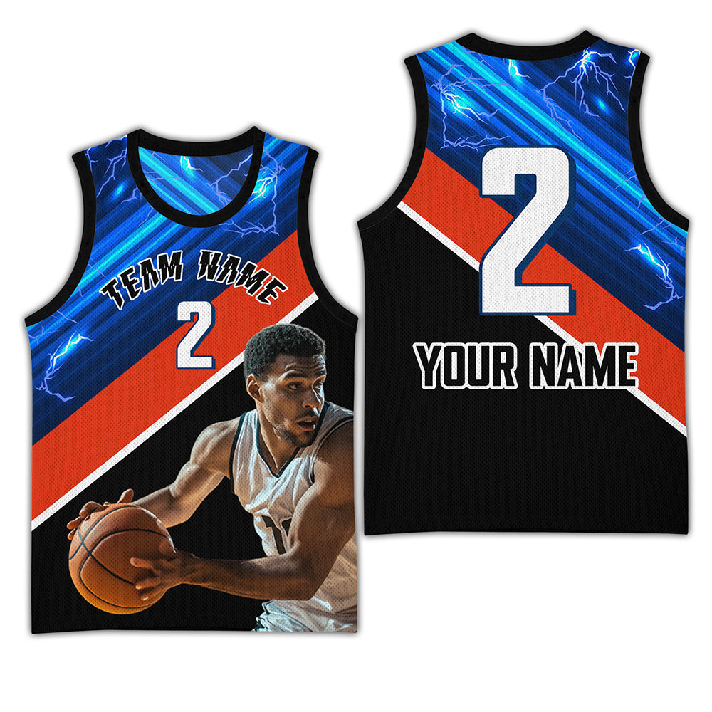 Custom Black Orange Thunder Sport Basketball Jersey