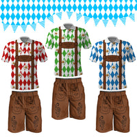 Lederhosen Costume Combo Polo Shirt and Men's Shorts Edelweiss-Bavarian Pattern LT03