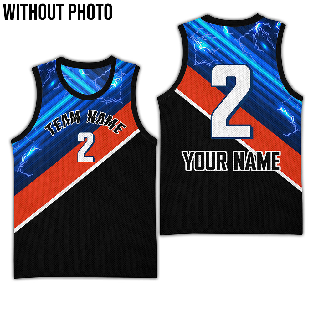 Custom Black Orange Thunder Sport Basketball Jersey