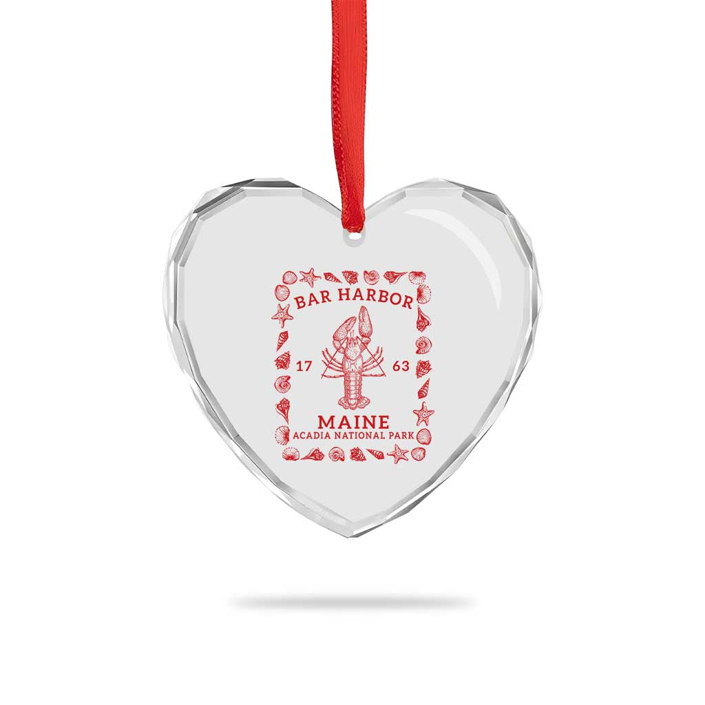 Bar Harbor Maine Lobster Acadia National Park 1763 Heart Crystal Glass Ornament