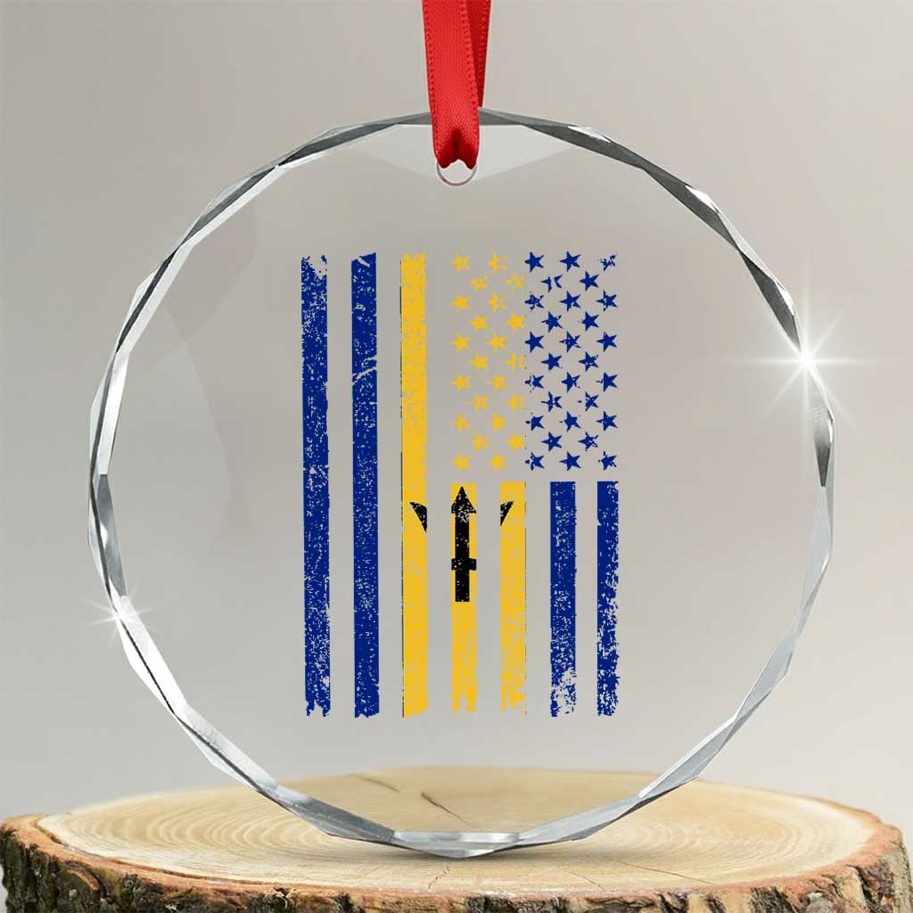 Barbados American Flag Crystal Glass Ornament Distressed Barbadian Pride Patriotic Heritage Gift