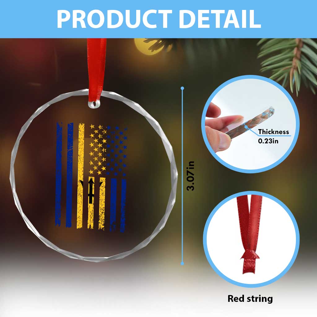 Barbados American Flag Crystal Glass Ornament Distressed Barbadian Pride Patriotic Heritage Gift