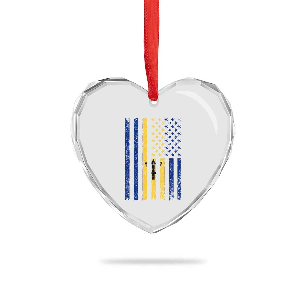 Barbados American Flag Heart Crystal Glass Ornament Distressed Barbadian Pride Patriotic Heritage Gift