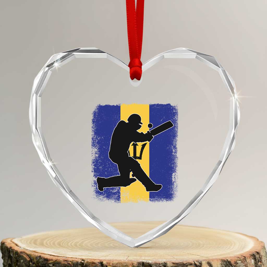 Barbados Cricket Heart Crystal Glass Ornament Retro Vintage Sport Bajan Flag West Indies Cricket Fan