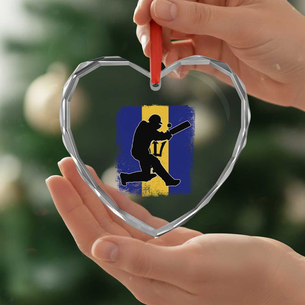 Barbados Cricket Heart Crystal Glass Ornament Retro Vintage Sport Bajan Flag West Indies Cricket Fan
