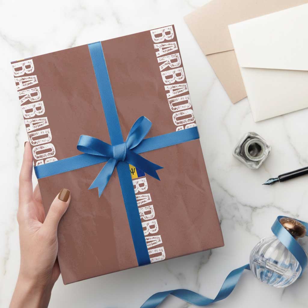 Barbados Flag Wrapping Paper Roll Distressed Vertical Typography Caribbean Island Pride Heritage Gift