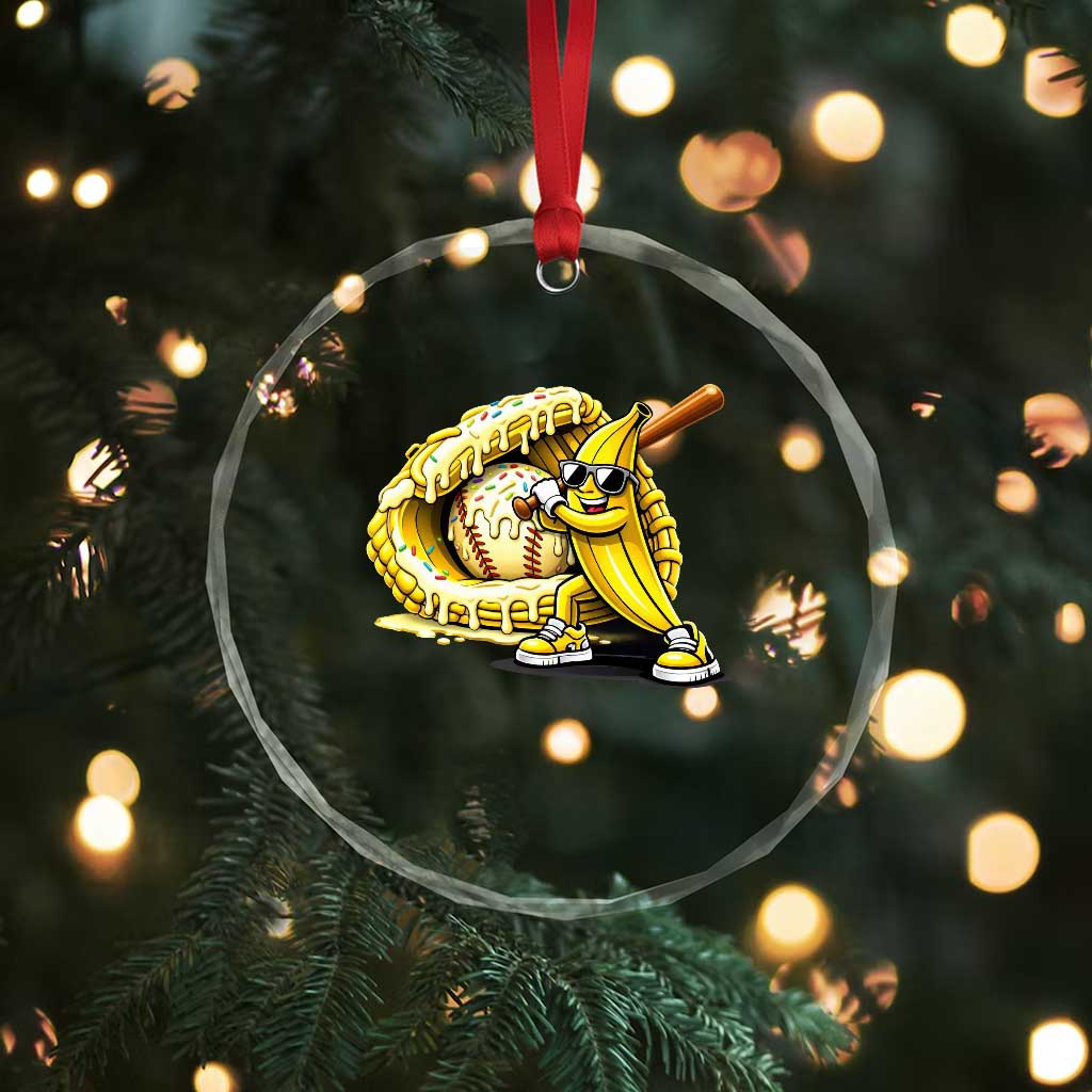 Baseball Banana Crystal Glass Ornament Funny Baseball Glove Drip Kids Youth Boys Girls