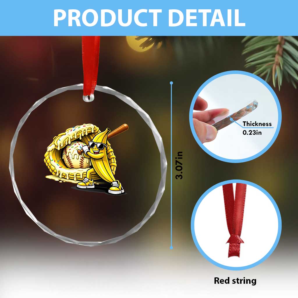 Baseball Banana Crystal Glass Ornament Funny Baseball Glove Drip Kids Youth Boys Girls