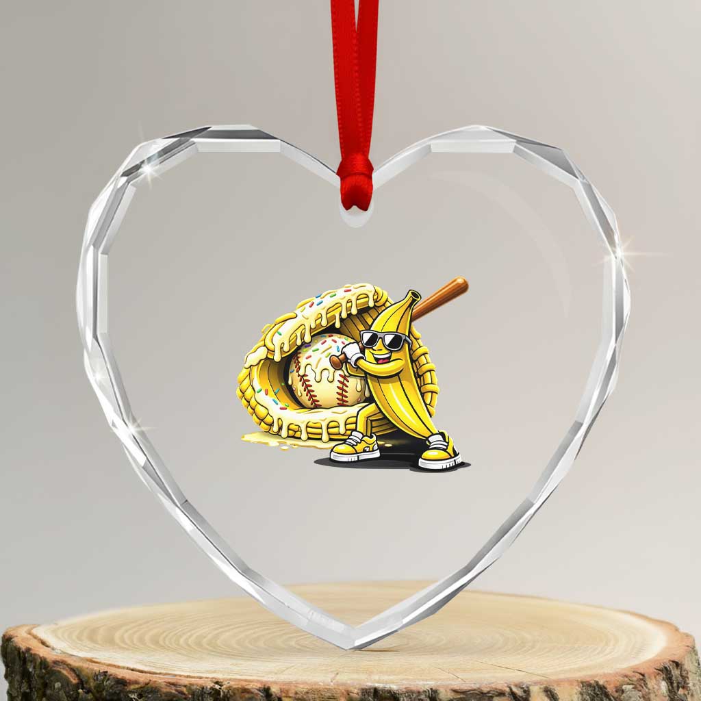 Baseball Banana Heart Crystal Glass Ornament Funny Baseball Glove Drip Kids Youth Boys Girls