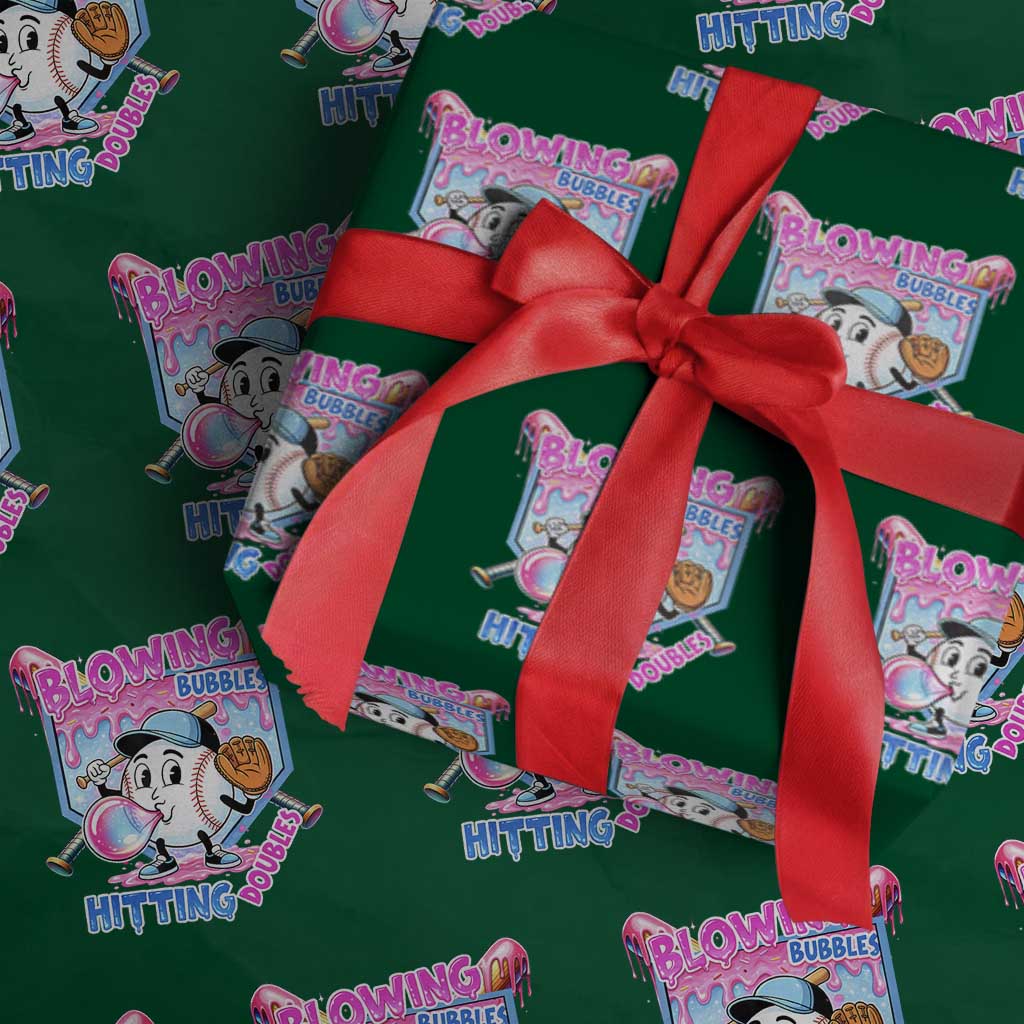 Baseball Blowing Bubbles Hitting Doubles Wrapping Paper Roll Sports Bubble Gum Lover
