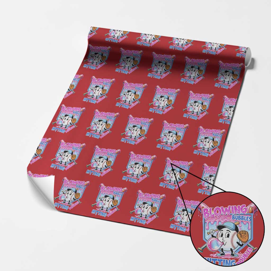 Baseball Blowing Bubbles Hitting Doubles Wrapping Paper Roll Sports Bubble Gum Lover