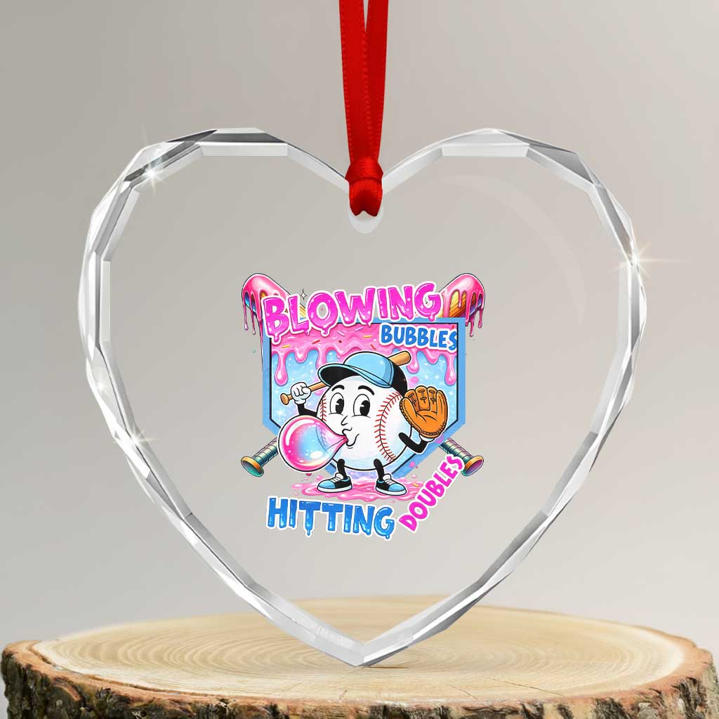Baseball Blowing Bubbles Hitting Doubles Heart Crystal Glass Ornament Sports Bubble Gum Lover