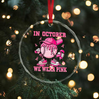 Baseball Breast Cancer Crystal Glass Ornament In October We Wear Pink Baseball Drip