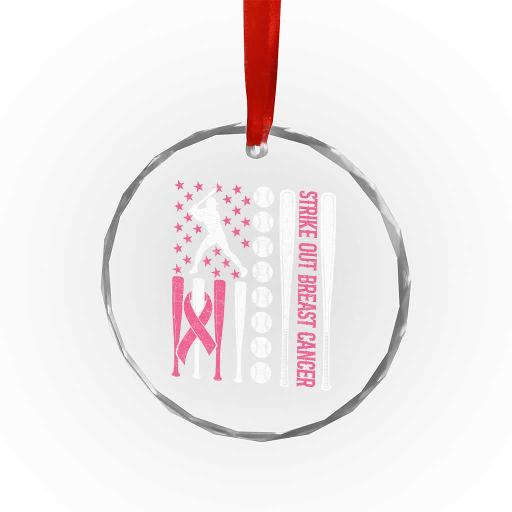 Baseball Breast Cancer Crystal Glass Ornament Pink Ribbon Strike Out Breast Cancer American Flag TS10