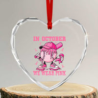 Baseball Breast Cancer Heart Crystal Glass Ornament In October We Wear Pink Baseball Drip