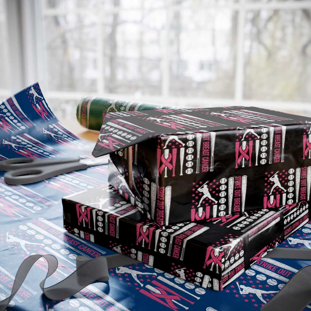 Baseball Breast Cancer Wrapping Paper Roll Pink Ribbon Strike Out Breast Cancer American Flag - Wonder Print Shop