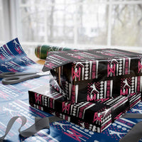 Baseball Breast Cancer Wrapping Paper Roll Pink Ribbon Strike Out Breast Cancer American Flag - Wonder Print Shop