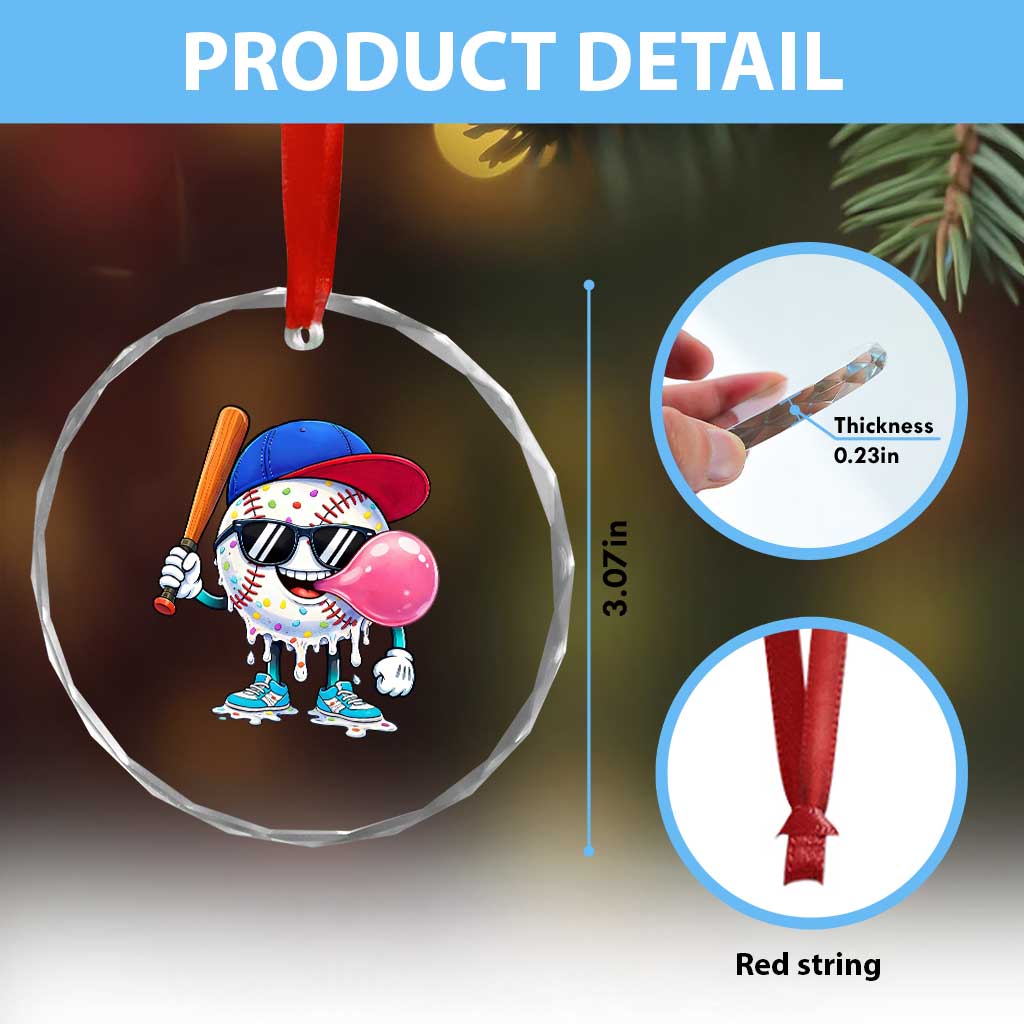 Baseball Bubble Gum Sports Game Day Crystal Glass Ornament