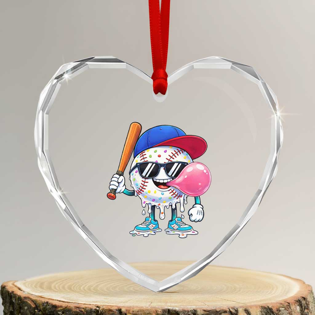 Baseball Bubble Gum Sports Game Day Heart Crystal Glass Ornament