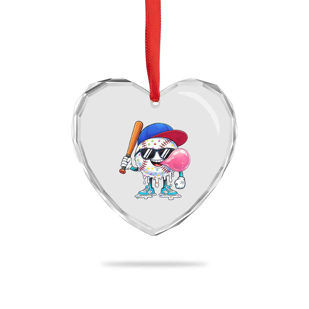 Baseball Bubble Gum Sports Game Day Heart Crystal Glass Ornament