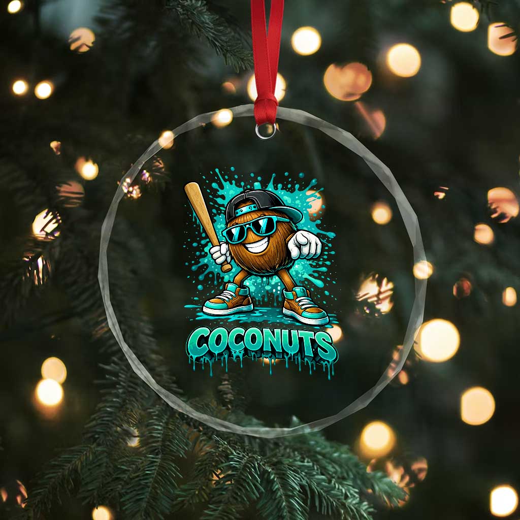 Baseball Coconut Crystal Glass Ornament Funny Graffiti Splatter Sports