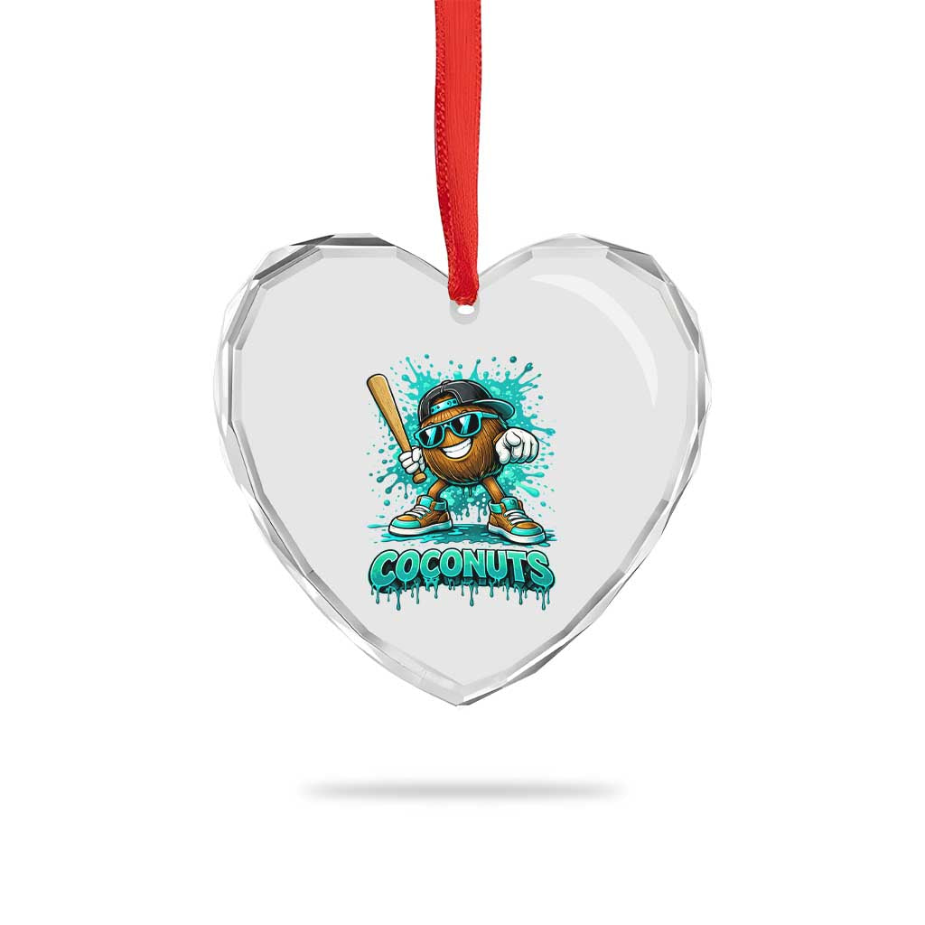 Baseball Coconut Heart Crystal Glass Ornament Funny Graffiti Splatter Sports