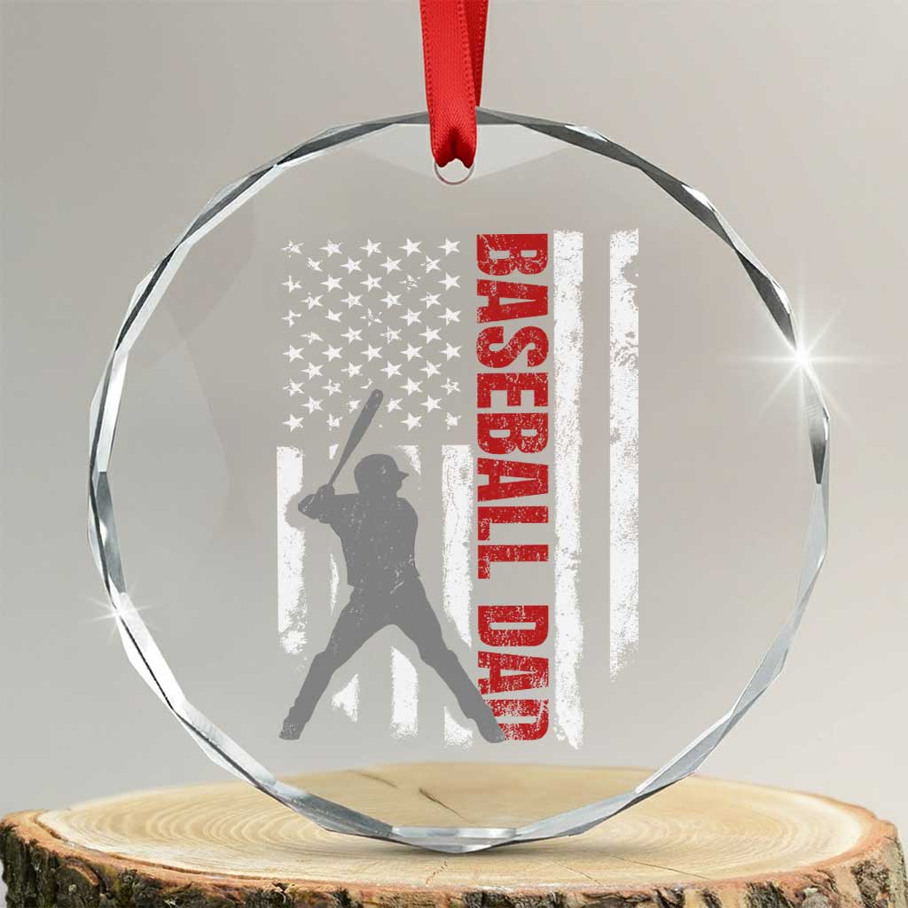 Baseball Dad Crystal Glass Ornament Retro US Flag Fathers Day Baseball Player - Wonder Print Shop