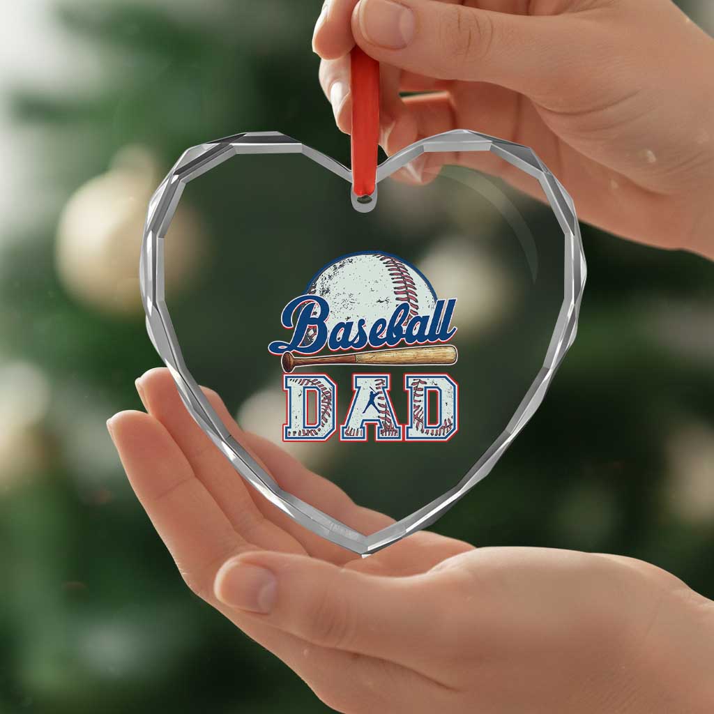 Baseball Dad Heart Crystal Glass Ornament Baseball Sport Lovers For Father's Day - Wonder Print Shop