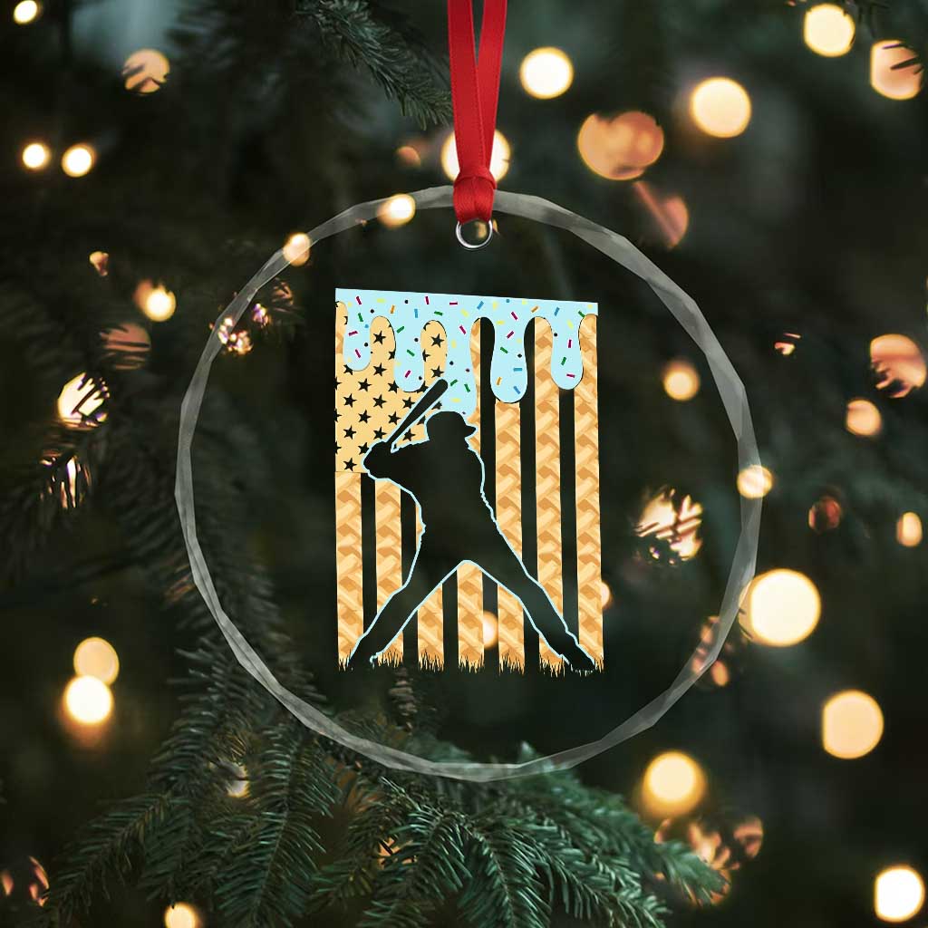 Baseball Drip Crystal Glass Ornament Dripping Ice Cream Sprinkles American Flag Boys TS10