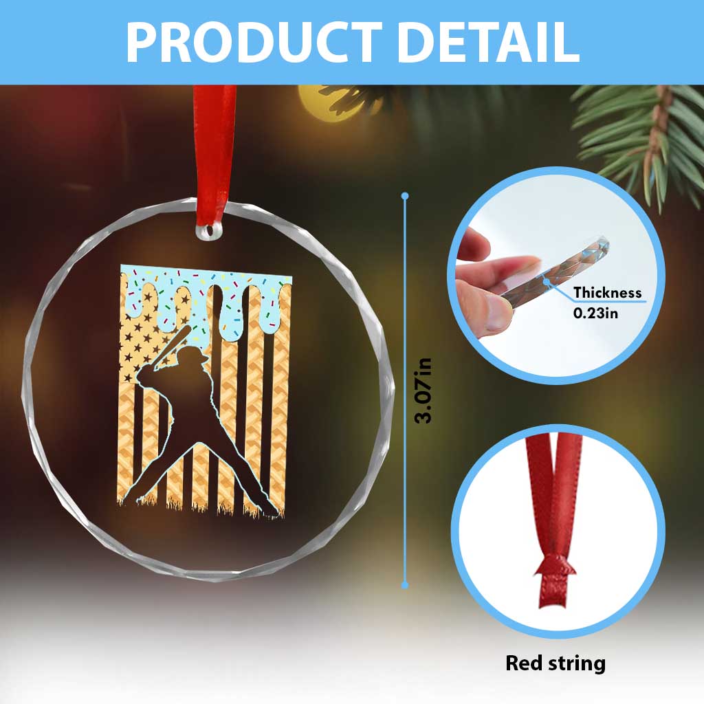 Baseball Drip Crystal Glass Ornament Dripping Ice Cream Sprinkles American Flag Boys TS10