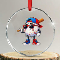 Baseball Drip Ice Cream Crystal Glass Ornament Youth Drip Baseball Boys Kid Red White And Blue