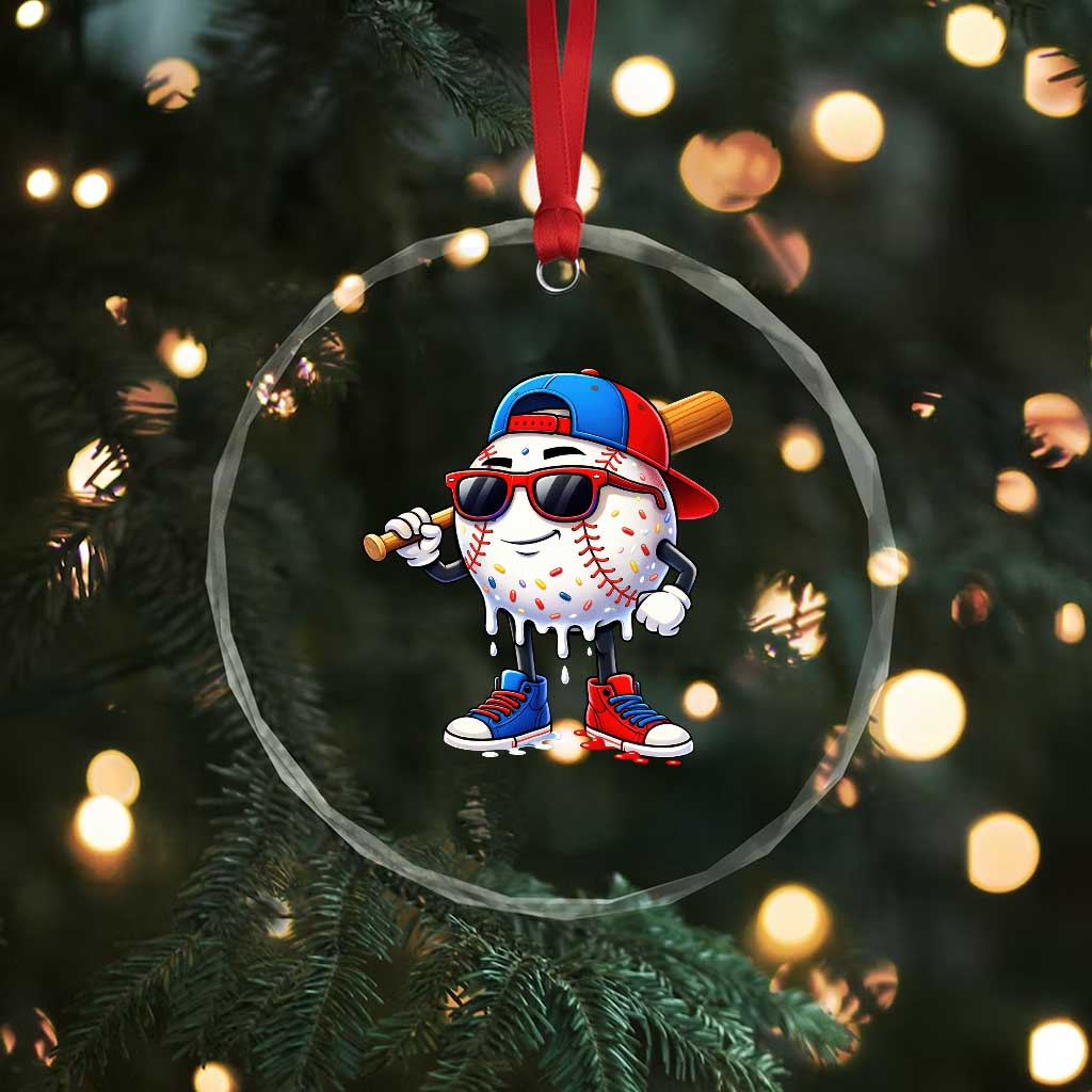 Baseball Drip Ice Cream Crystal Glass Ornament Youth Drip Baseball Boys Kid Red White And Blue