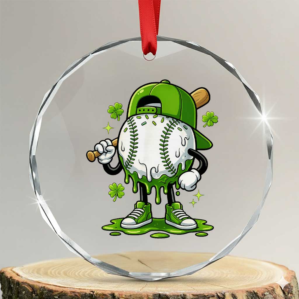Baseball Drip Icecream Crystal Glass Ornament Youth Boy St Patricks Day Shamrock Green