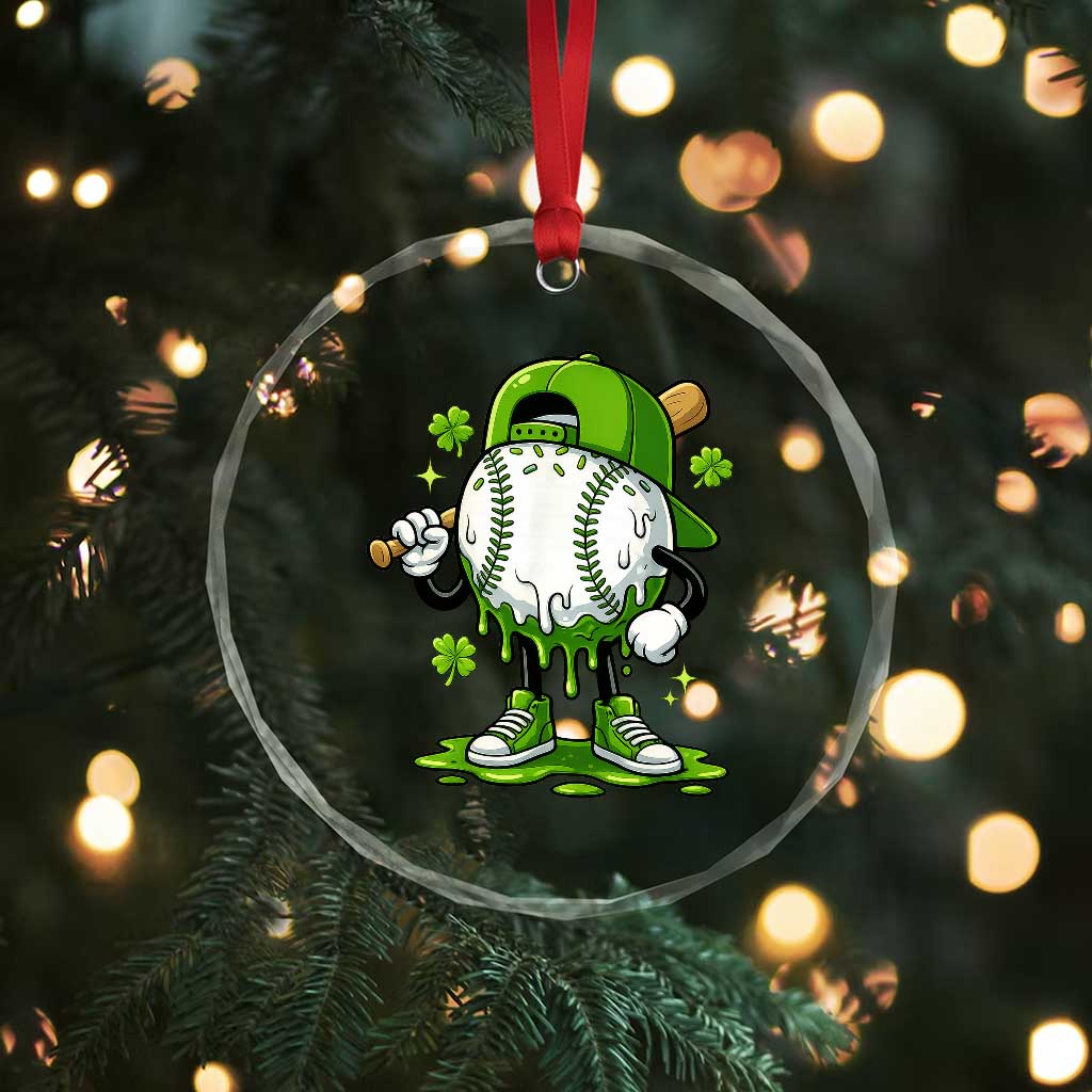 Baseball Drip Icecream Crystal Glass Ornament Youth Boy St Patricks Day Shamrock Green