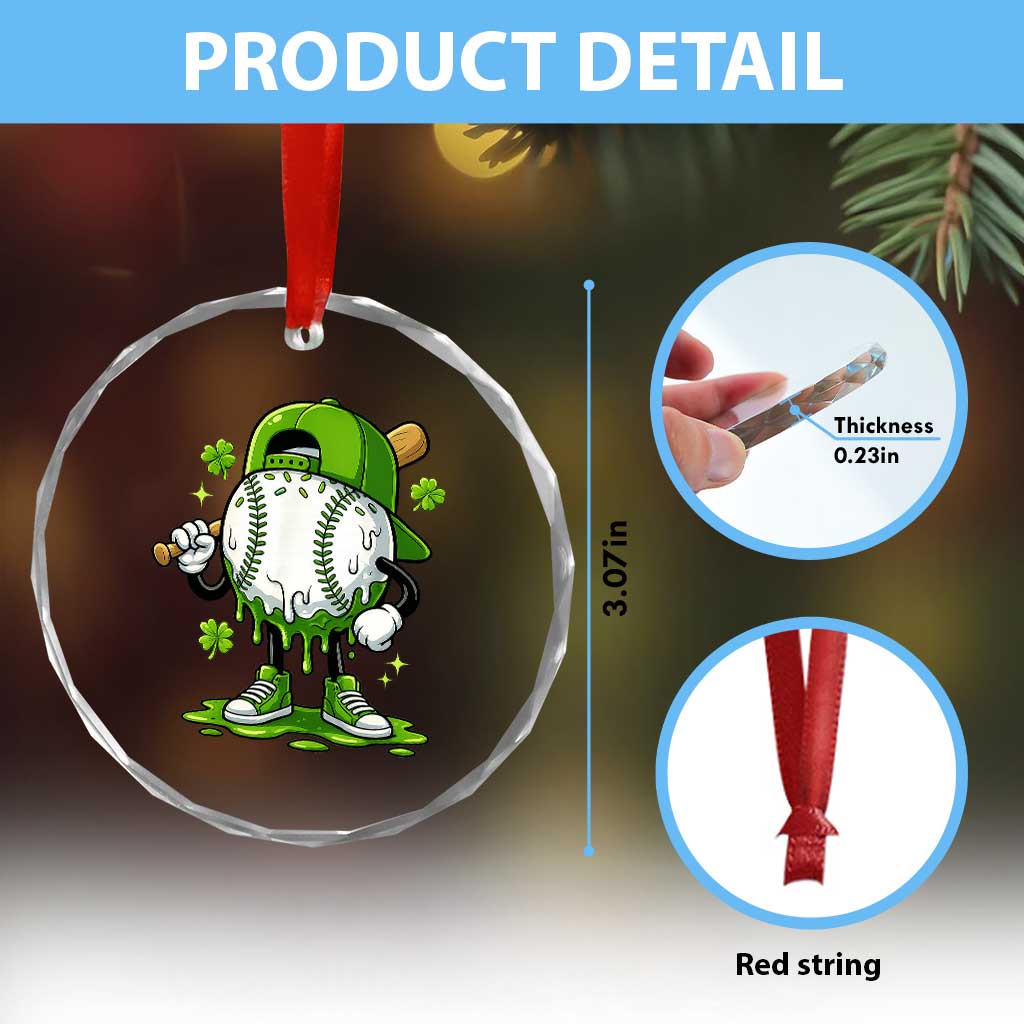 Baseball Drip Icecream Crystal Glass Ornament Youth Boy St Patricks Day Shamrock Green