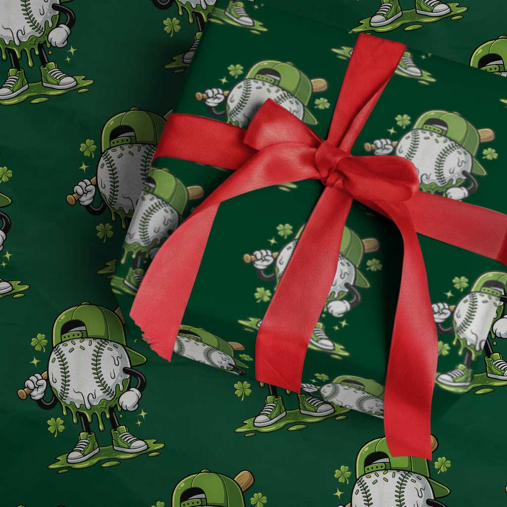 Baseball Drip Icecream Wrapping Paper Roll Youth Boy St Patricks Day Shamrock Green
