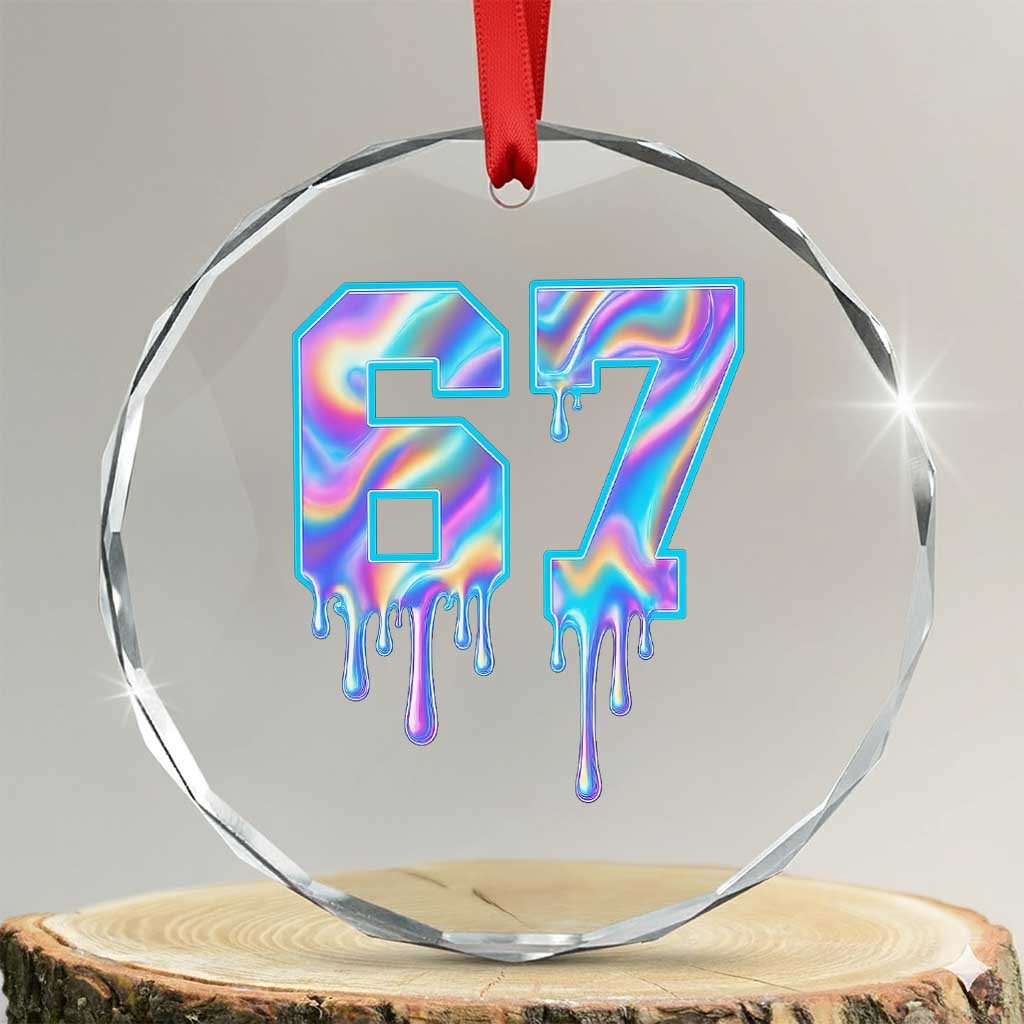 Baseball Drip Number 67 Player Crystal Glass Ornament Funny Six Seven Meme 67th Birthday Holographic Dripping - Wonder Print Shop