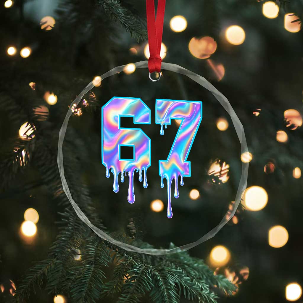 Baseball Drip Number 67 Player Crystal Glass Ornament Funny Six Seven Meme 67th Birthday Holographic Dripping - Wonder Print Shop