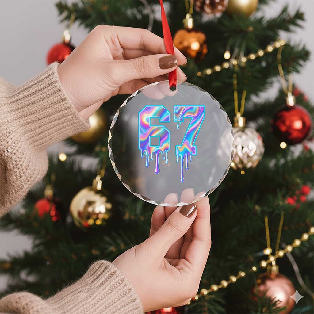 Baseball Drip Number 67 Player Crystal Glass Ornament Funny Six Seven Meme 67th Birthday Holographic Dripping - Wonder Print Shop