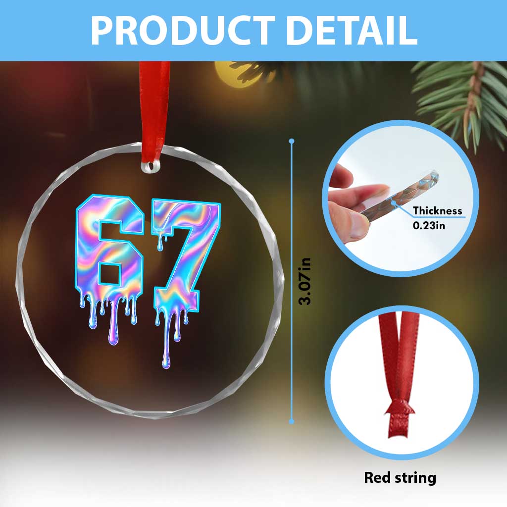 Baseball Drip Number 67 Player Crystal Glass Ornament Funny Six Seven Meme 67th Birthday Holographic Dripping - Wonder Print Shop