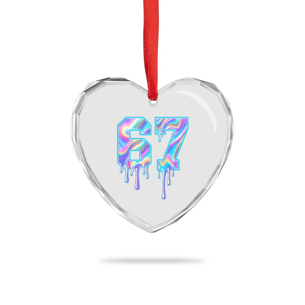 Baseball Drip Number 67 Player Heart Crystal Glass Ornament Funny Six Seven Meme 67th Birthday Holographic Dripping - Wonder Print Shop
