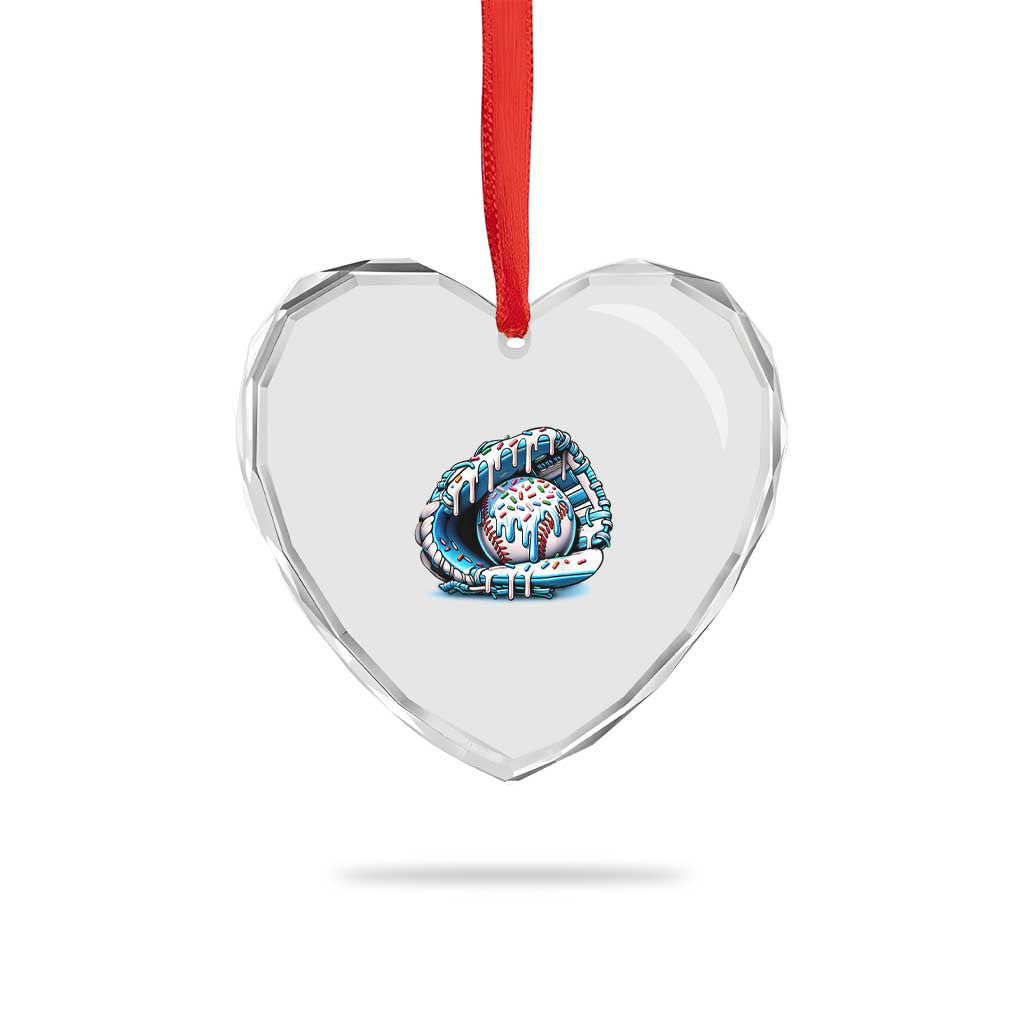 Baseball Drip Sprinkles Ice Cream Heart Crystal Glass Ornament Ball and Glove Dripping - Wonder Print Shop