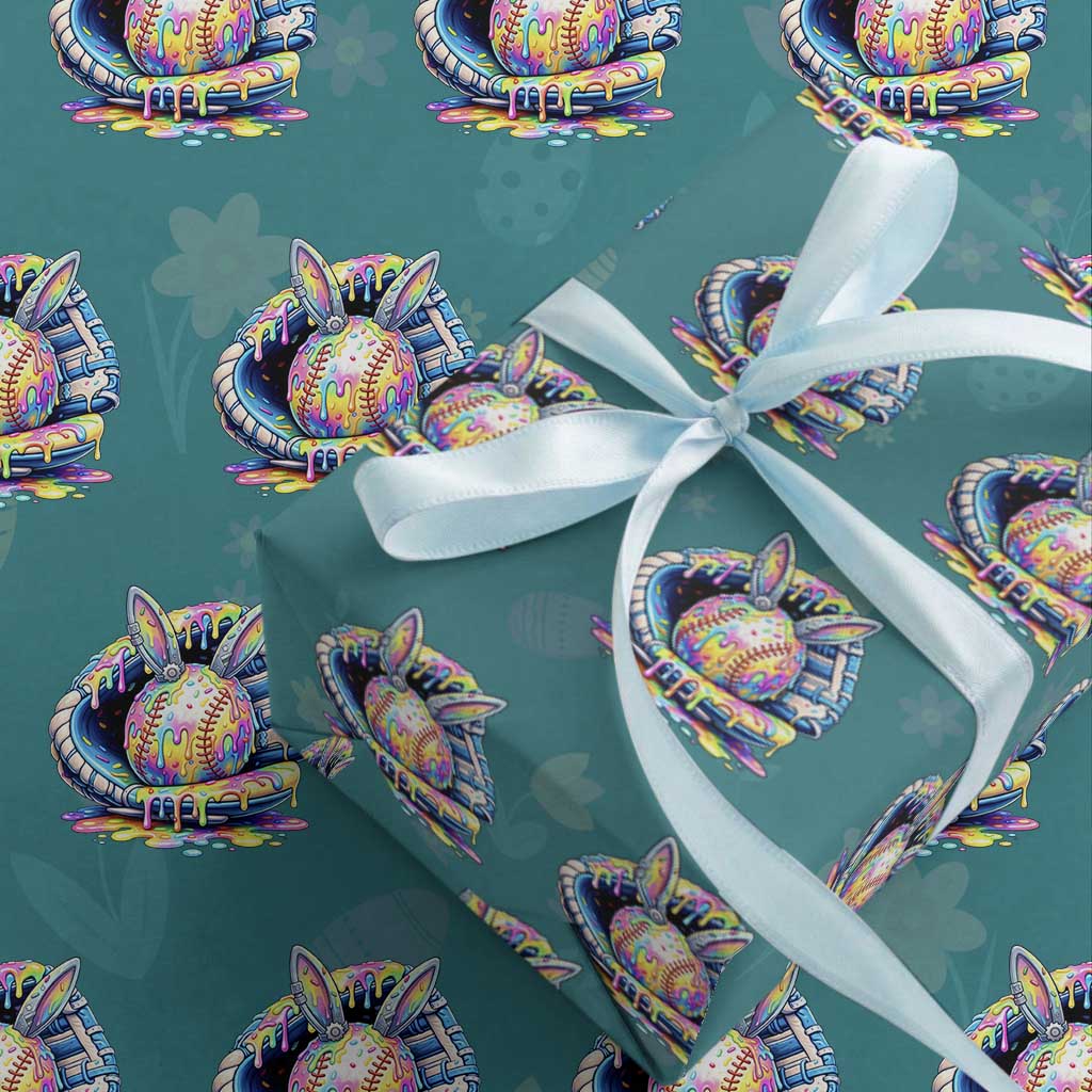 Baseball Easter Wrapping Paper Roll Drip Ice Cream Sprinkles Baseball Glove